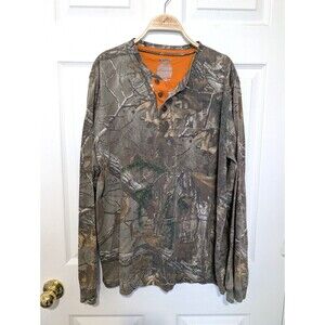 Realtree Mossy Oak Camo Henley Long Sleeve Shirt Mens Large Hunting Outdoors